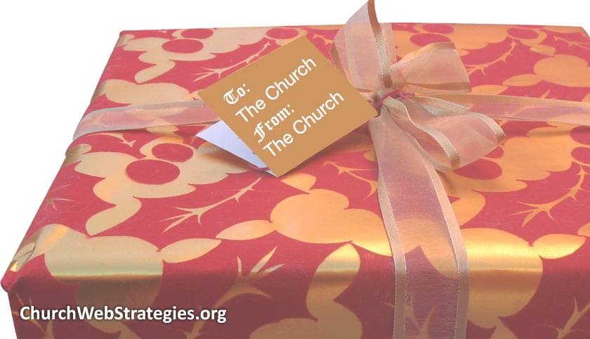 Present with tag that says "To the church, from the church"