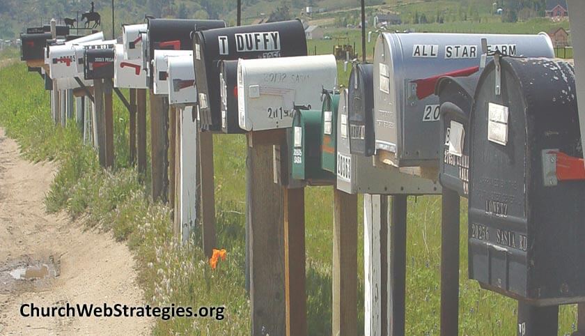Line of mailboxes along dirt road