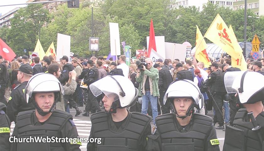 police protecting during a demonstration march